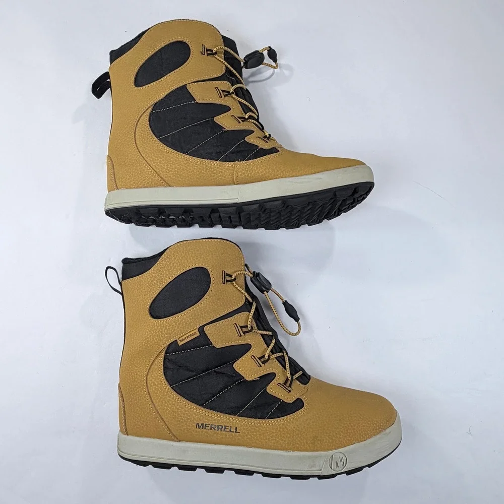 Merrell Snow Bank 4.0 Winter Boots Youth 6 Tan Black Waterproof Unisex Outdoor